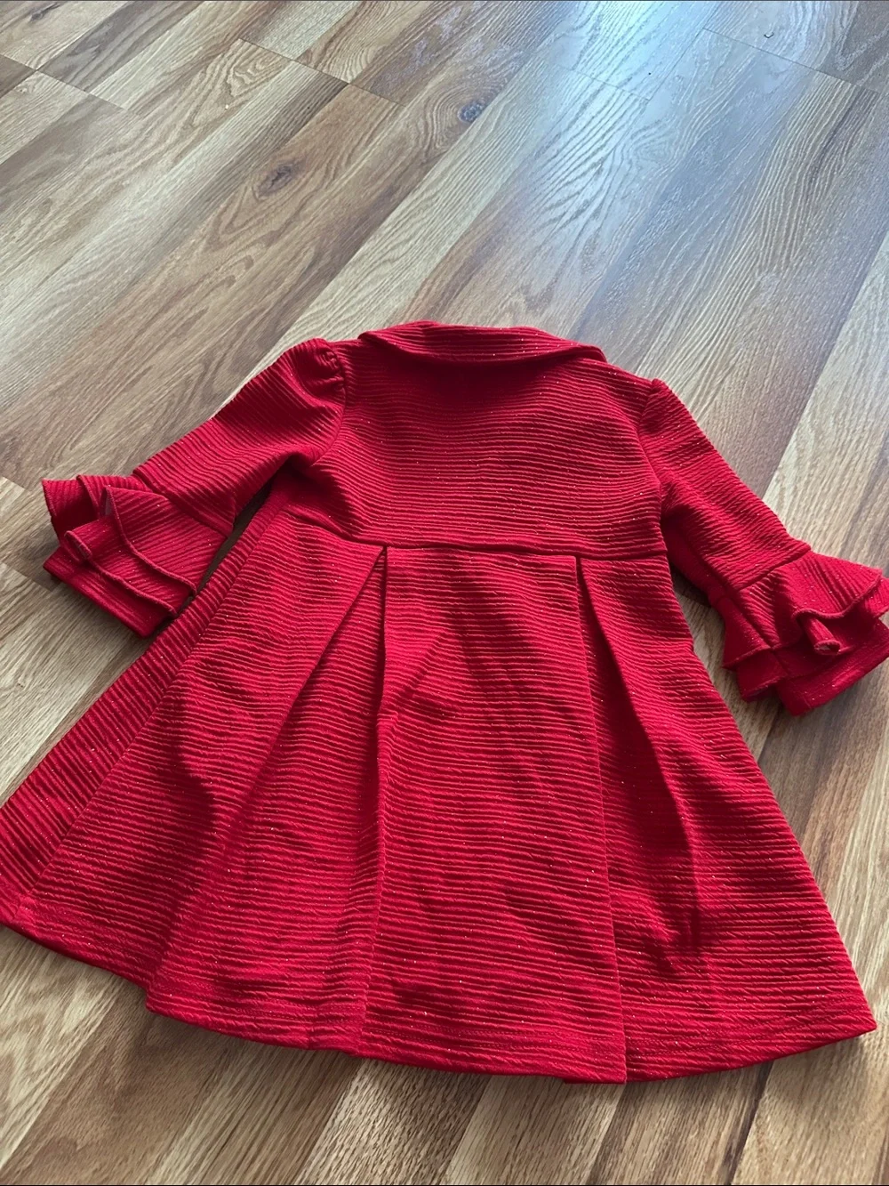 Red Girls' Dress Coat with Ruffle Sleeves
